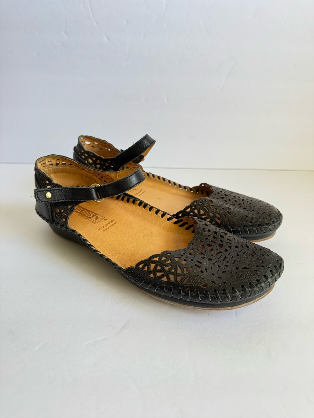 Pikolinos Puerto Vallarta Closed Toe Sandals Laser Cut Black Leather Shoes 39 - Picture 2 of 10